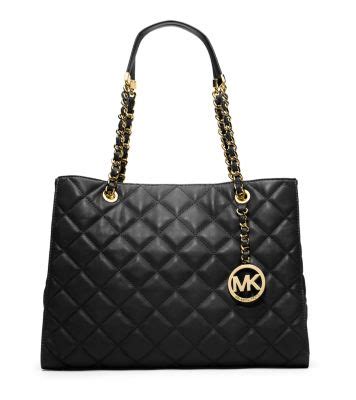 michael kors susannah large quilted leather tote|Michael Kors brown tote bag.